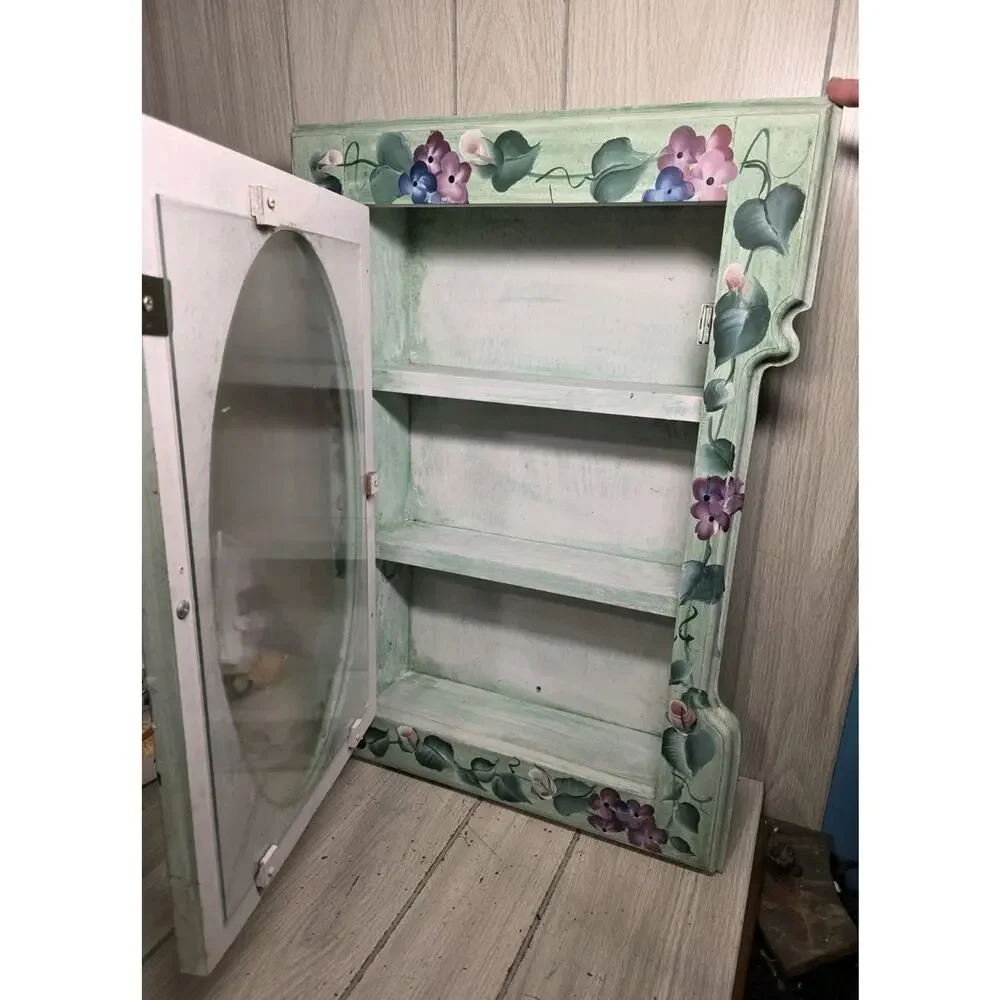 Vtg Hand Painted Floral Curio Display Cabinet Miniatures Farmhouse Cottagecore
